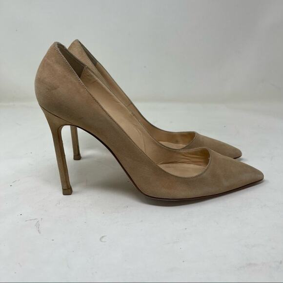 Manolo Blahnik Bb Stone tan Suede Pointed Toe Pumps 37.5 - Picture 3 of 7